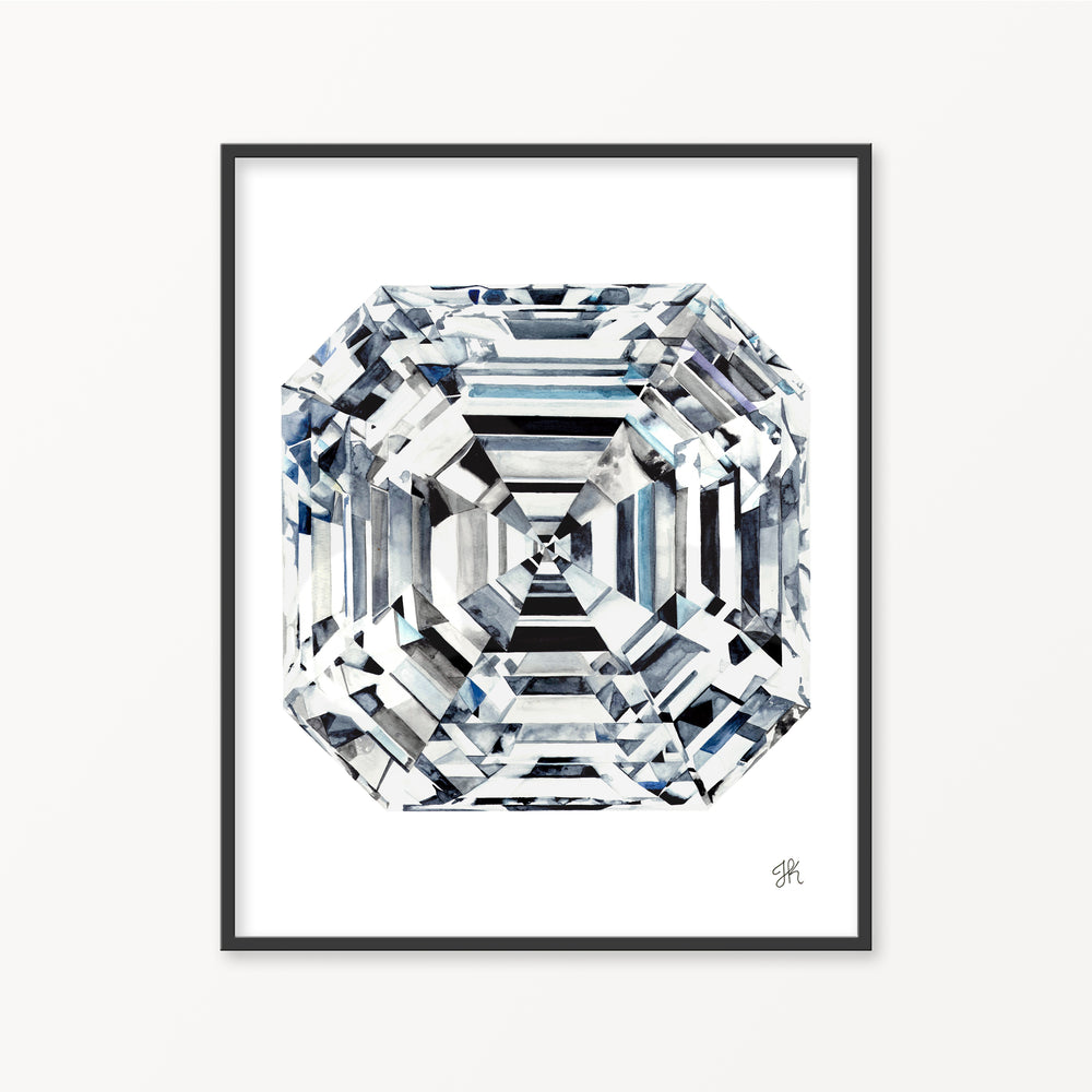 Asscher Diamond I Watercolor Print